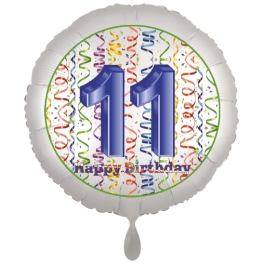 Luftballon aus Folie, Satin Luxe zum 11. Geburtstag, Rundballon weiß, 45 cm