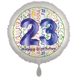Luftballon aus Folie, Satin Luxe zum 23. Geburtstag, Rundballon weiß, 45 cm