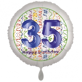 Luftballon aus Folie, Satin Luxe zum 35. Geburtstag, Rundballon weiß, 45 cm