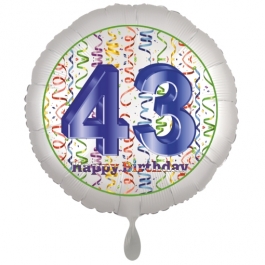 Luftballon aus Folie, Satin Luxe zum 43. Geburtstag, Rundballon weiß, 45 cm