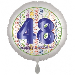 Luftballon aus Folie, Satin Luxe zum 48. Geburtstag, Rundballon weiß, 45 cm