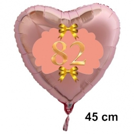 Herzluftballon aus Folie, Rosegold, zum 82. Geburtstag, Rosa-Gold