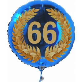 Luftballon aus Folie mit Ballongas, Zahl 66 im Lorbeerkranz, zum 66. Geburtstag, Jubiläum oder Jahrestag