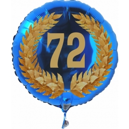 Luftballon aus Folie mit Ballongas, Zahl 72 im Lorbeerkranz, zum 72. Geburtstag, Jubiläum oder Jahrestag