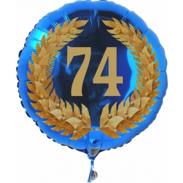 Luftballon aus Folie mit Ballongas, Zahl 74 im Lorbeerkranz, zum 74. Geburtstag, Jubiläum oder Jahrestag