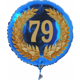 Luftballon aus Folie mit Ballongas, Zahl 79 im Lorbeerkranz, zum 79. Geburtstag, Jubiläum oder Jahrestag