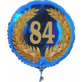 Luftballon aus Folie mit Ballongas, Zahl 84 im Lorbeerkranz, zum 84. Geburtstag, Jubiläum oder Jahrestag