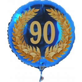 Luftballon aus Folie mit Ballongas, Zahl 90 im Lorbeerkranz, zum 90. Geburtstag, Jubiläum oder Jahrestag