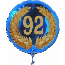 Luftballon aus Folie mit Ballongas, Zahl 92 im Lorbeerkranz, zum 92. Geburtstag, Jubiläum oder Jahrestag