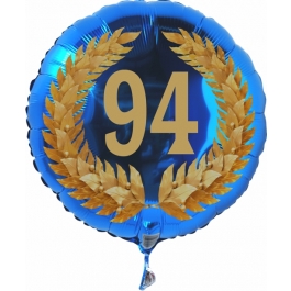 Luftballon aus Folie mit Ballongas, Zahl 94 im Lorbeerkranz, zum 94. Geburtstag, Jubiläum oder Jahrestag