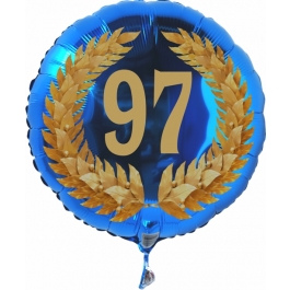 Luftballon aus Folie mit Ballongas, Zahl 97 im Lorbeerkranz, zum 97. Geburtstag, Jubiläum oder Jahrestag