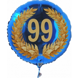 Luftballon aus Folie mit Ballongas, Zahl 99 im Lorbeerkranz, zum 99. Geburtstag, Jubiläum oder Jahrestag