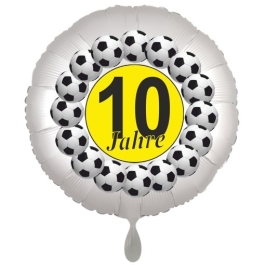 Luftballon aus Folie zum 10. Geburtstag, weisser Rundballon, 10 Jahre - schwarz-gelb, Sterne und Luftballons, inklusive Ballongas