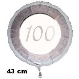 Luftballon aus Folie zum 100 Jahrestag und Jubiläum, 43 cm, silber,  inklusive Helium