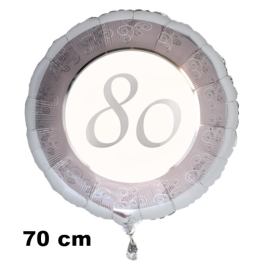 Luftballon aus Folie zum 80. Jahrestag und Jubiläum, 70 cm, silber,  inklusive Helium