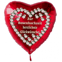 Roter Herzluftballon aus Folie: Zur Rosenhochzeit herzlichste Glückwünsche!