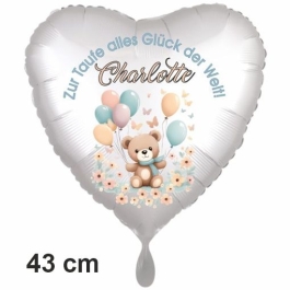 Herzluftballon zur Taufe mit Namen personalisiert