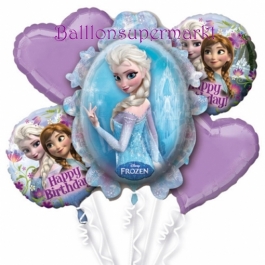 Luftballon-Bouquet die Eiskönigin, 5 Folienballons zum Kindergeburtstag mit Helium