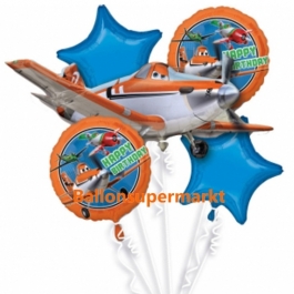 Luftballon-Bouquet Planes, 5 Folienballons zum Kindergeburtstag mit Helium