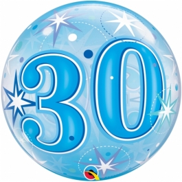 Luftballon Bubble zum 30. Geburtstag, Blau ohne Helium/Ballongas