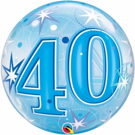 Luftballon Bubble zum 40. Geburtstag, Blau ohne Helium/Ballongas
