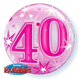 Luftballon Bubble zum 40. Geburtstag, Pink ohne Helium/Ballongas