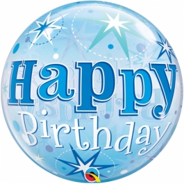 Luftballon Bubble, Happy Birthday Blau ohne Helium/Ballongas