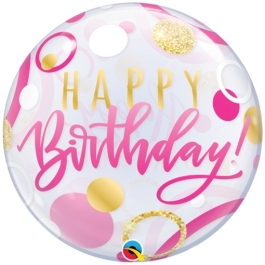 Luftballon aus PVC , Bubble Happy Birthday Pink & Gold Dots inklusive Helium