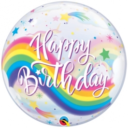 Luftballon Bubble, Happy Birthday Regenbogen Einhörner ohne Helium/Ballongas
