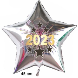Silberner Silvester Luftballon, Sternballon aus Folie, 2023 - Feuerwerk