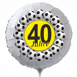 Luftballon aus Folie zum 40. Geburtstag, weisser Rundballon, Fußball, schwarz-gelb,  inklusive Ballongas