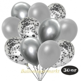 luftballons-30er-pack-10-silber-konfetti-und-10-metallic-silber-10-chrome-silber