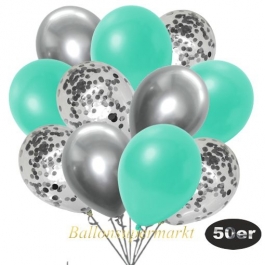 luftballons-50er-pack-15-silber-konfetti-und-18-metallic-aquamarin-17-chrome-silber