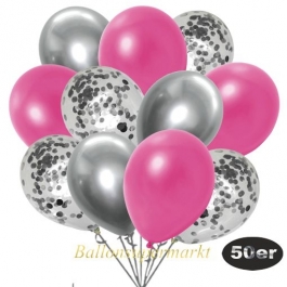 luftballons-50er-pack-15-silber-konfetti-und-18-metallic-pink-17-chrome-silber