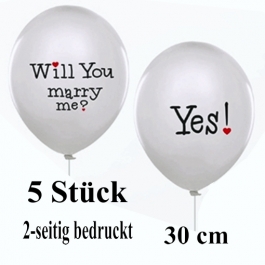 5 Luftballons zum  Heiratsantrag: Will you marry me? Yes!