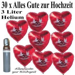 Luftballons Helium Set Hochzeit, 30 Folienballons, Herzen, rot, Alles Gute zur Hochzeit