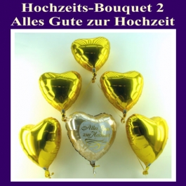 Hochzeits-Bouquet 2, Luftballons aus Folie in Gold mit Ballongas Helium zur Hochzeitsdekoration