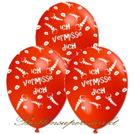 Motiv-Luftballons Ich vermisse Dich, rot, 3 Stueck