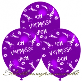 Motiv-Luftballons Ich vermisse Dich, violett, 3 Stueck