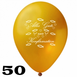 Luftballons Alles Gute zur Konfirmation, Gold, 50 Stück, 30 cm Latexballons