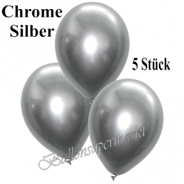 Luftballons in Chrome Silber, 28-30 cm, 5 Stück
