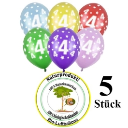 Luftballons mit der Zahl 4 zum 4. Geburtstag, 5 Stück, bunt gemischt, 30-33 cm