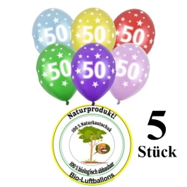 Luftballons mit der Zahl 50 zum 50. Geburtstag, 5 Stück, bunt gemischt, 30-33 cm