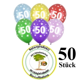 Luftballons mit der Zahl 50 zum 50. Geburtstag, 50 Stück, bunt gemischt, 30-33 cm