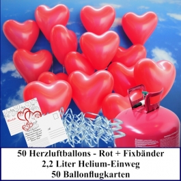 Luftballons zur Hochzeit steigen lassen, rote Herzluftballons Helium-Einweg Set mit Ballonflugkarten