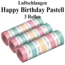 3 Rollen Luftschlangen Happy Birthday Pastell zum Geburtstag