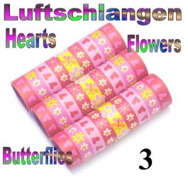 Luftschlangen Herzen, Blumen und Schmetterlinge, 3 Rollen