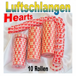 Luftschlangen mit Herzen, rot-weiß, 10 Rollen