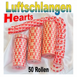 Luftschlangen mit Herzen, rot-weiß, 50 Rollen