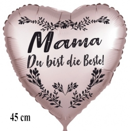 Mama du bist die Beste! Herzluftballon in  Satinweiss, 45 cm, mit Helium